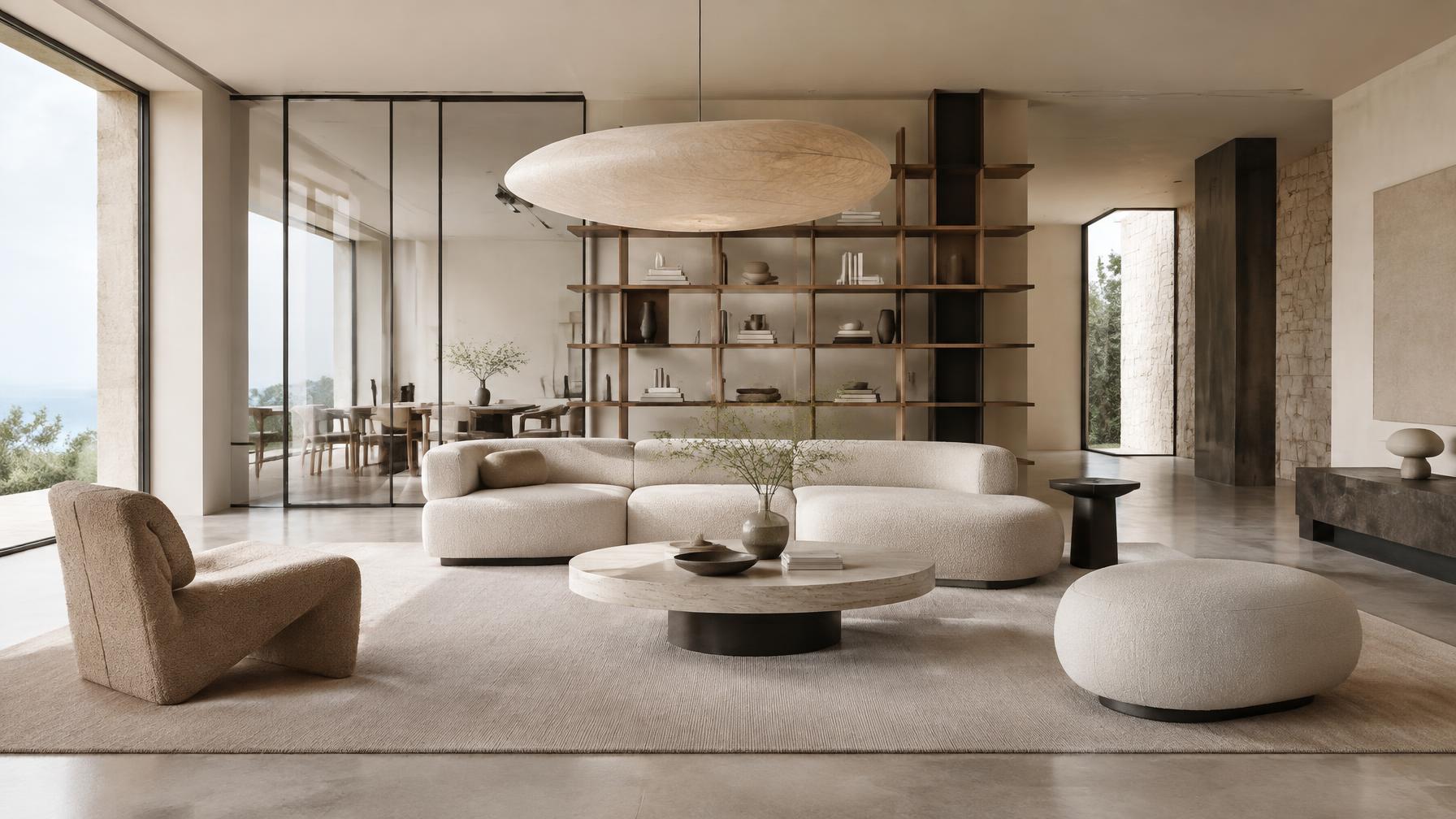 Interno contemporaneo con arredi e luce di design