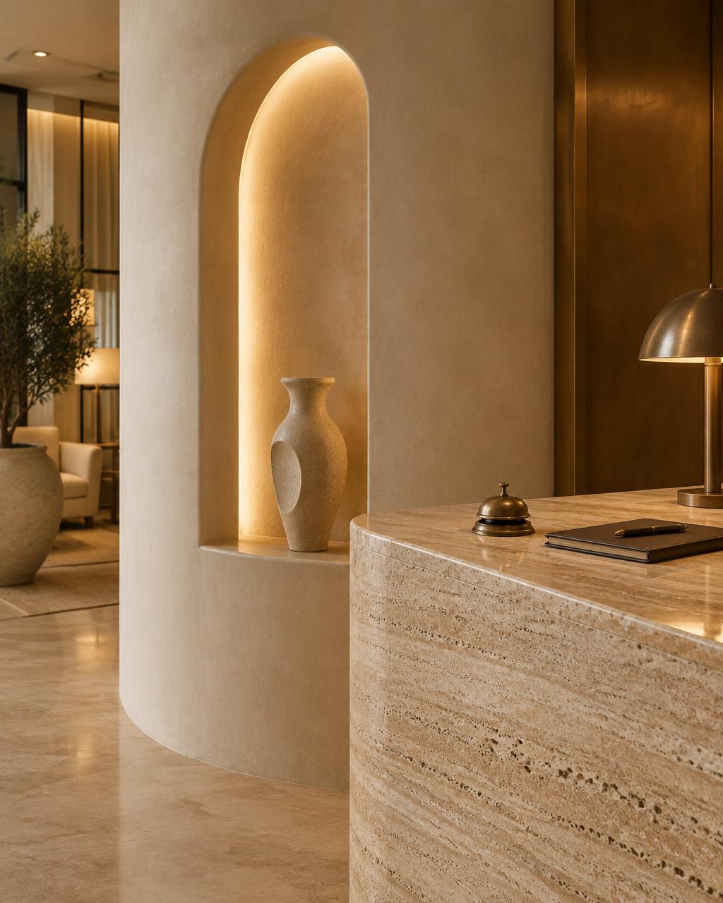Lobby hotel boutique: dettaglio dei materiali